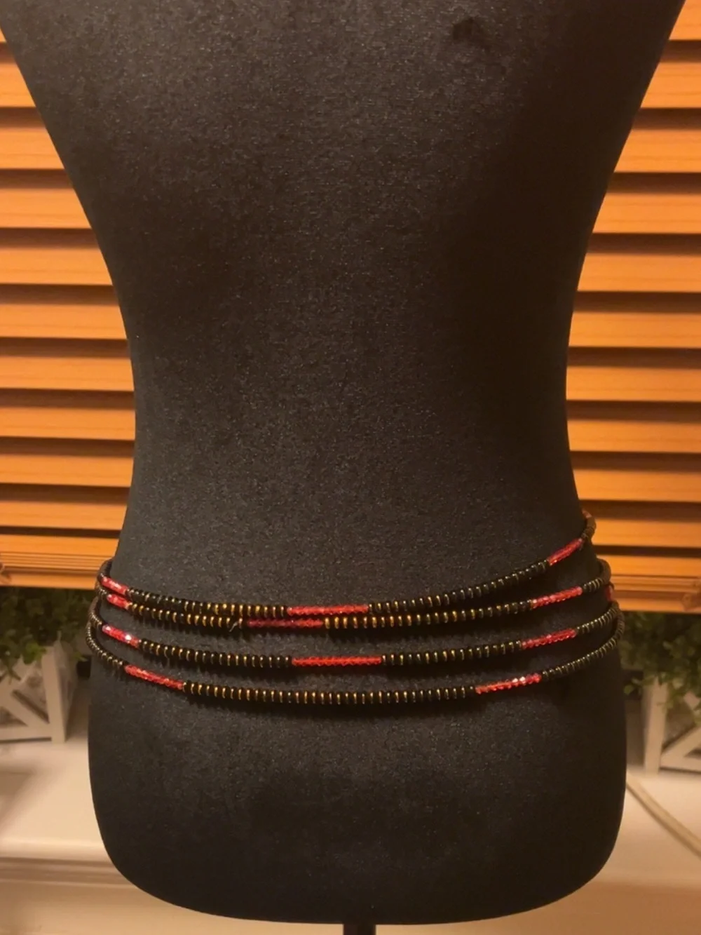 Beaded Multi-Strand Waist Chain with Red Accents handmade